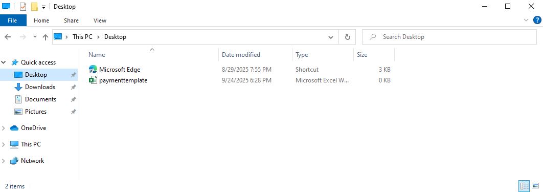 A window will open showing the location of the template spreadsheet.