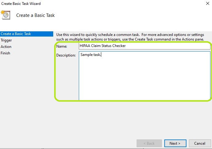 Fill in the "Name" and "Description" text boxes. Fill in the "Name" and "Description" text boxes.