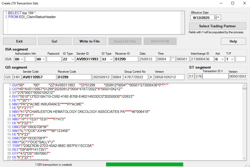 An EDI request is created after clicking "Yes".