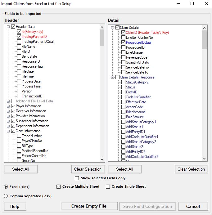 The "Spread Sheet Import Setup" window.