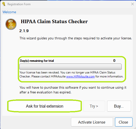 The �Registration Form� window shows an expired trial license.