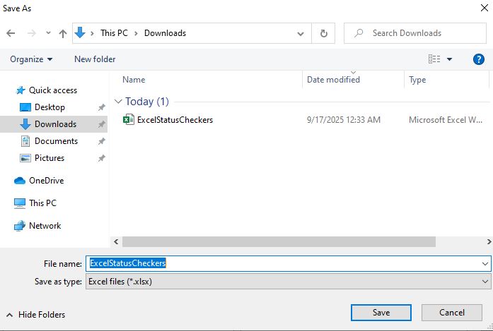 Select the location to save the spreadsheet.