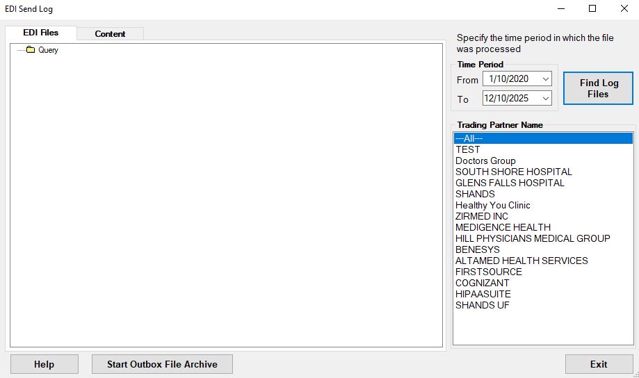 The displayed logs are within the "EDI Files" box. The displayed logs are within the "EDI Files" box.