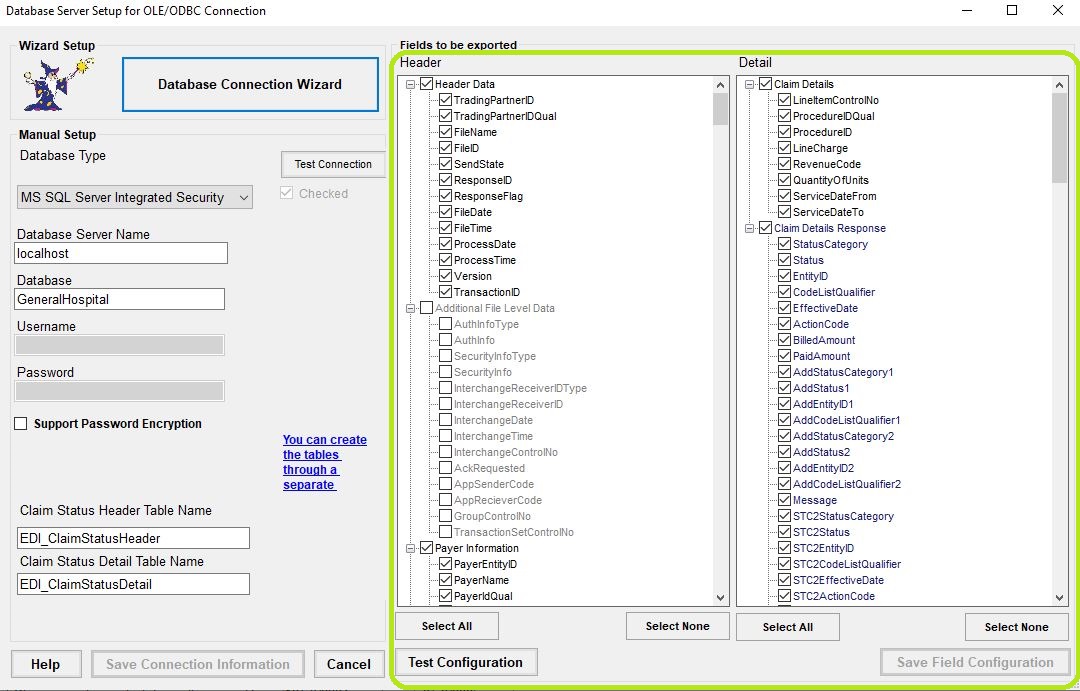 Choose the fields to include in your database tables.