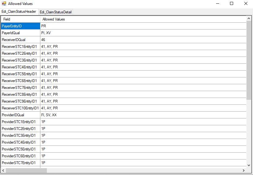 The �Allowed Values� shows a list of valid values for import spreadsheets.