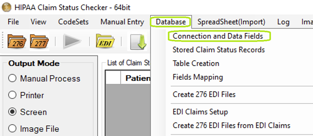 "Connection and Data Fields" option.