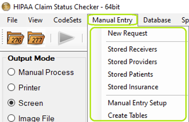 "Manual Entry - Menu Options."