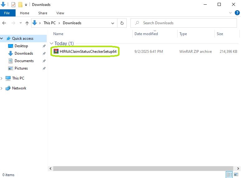 The ZIP file is in the "Downloads" folder.