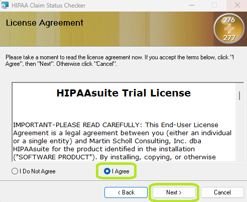 The "License Agreement" window.