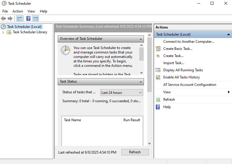 The "Task Scheduler" window. The "Task Scheduler" window.
