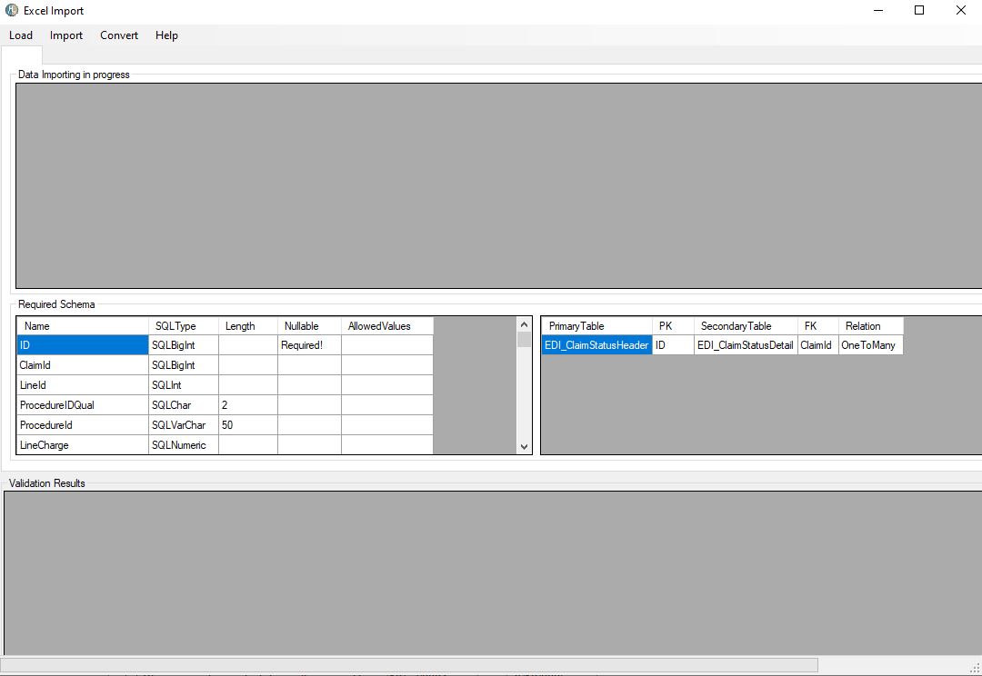 The �Excel Import� window.