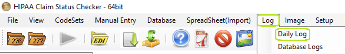 The "Daily Log" option is in the "Log" tab. The "Daily Log" option is in the "Log" tab.