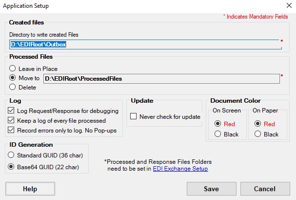 The Application Setup screen.