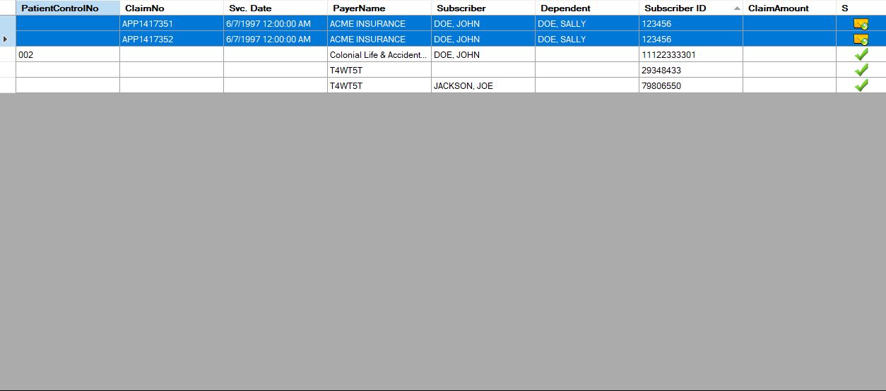 The workplace grid with two records highlighted. The workplace grid with two records highlighted.