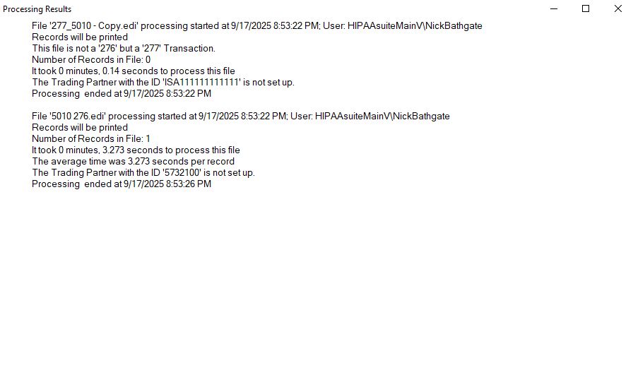 The "Processing Results" window. The "Processing Results" window.