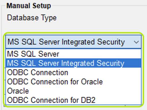 The "Database Type" drop-down menu.
