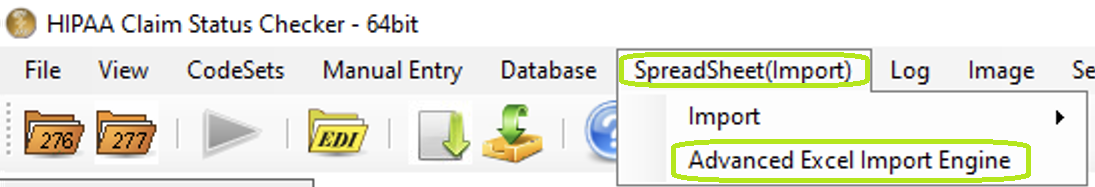 The "Advance Excel Import Engine" option is under the "SpreadSheet(Import)" tab.
