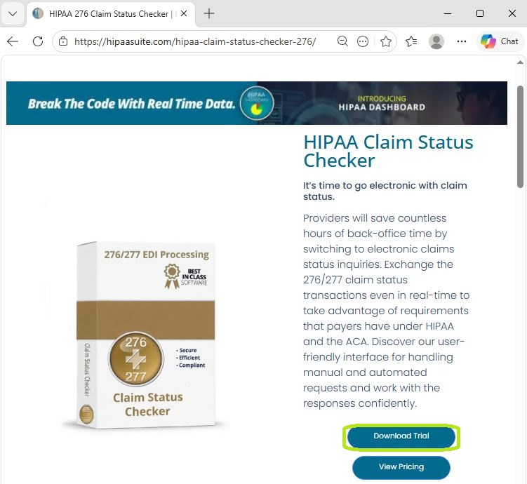 The HIPAA Claim Status Checker information page. 