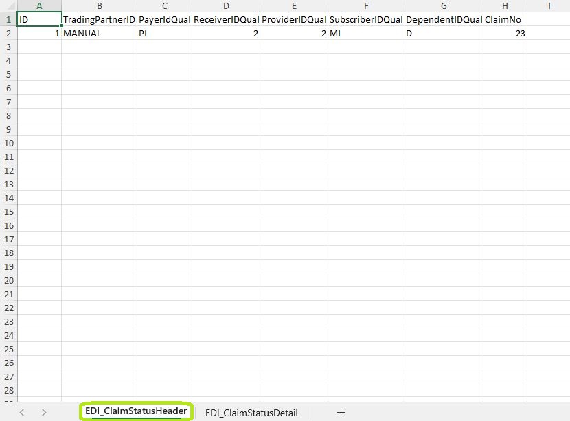 Sample of a multiple sheet Excel spreadsheet in the "Header" tab.