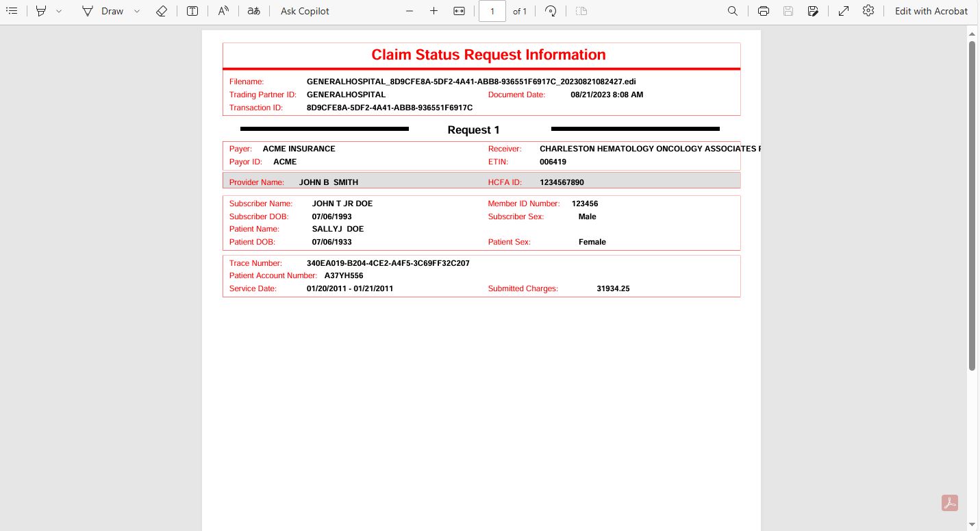 View of a PDF claim file.