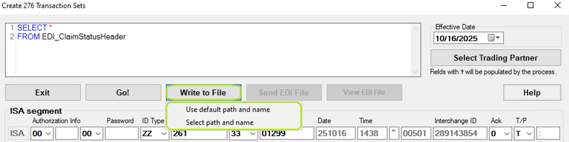 The "Write to File" button. The "Write to File" button.