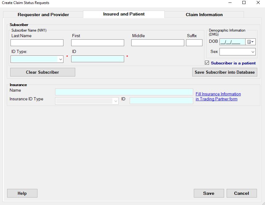 The patient information tab describes a Subscriber and/or dependent. The patient information tab describes a Subscriber and/or dependent.