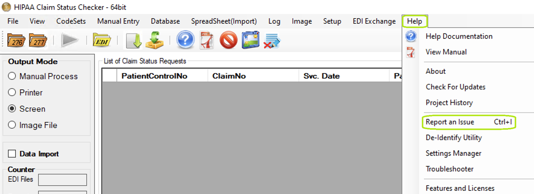 "Reporting an Issue" in main menu.