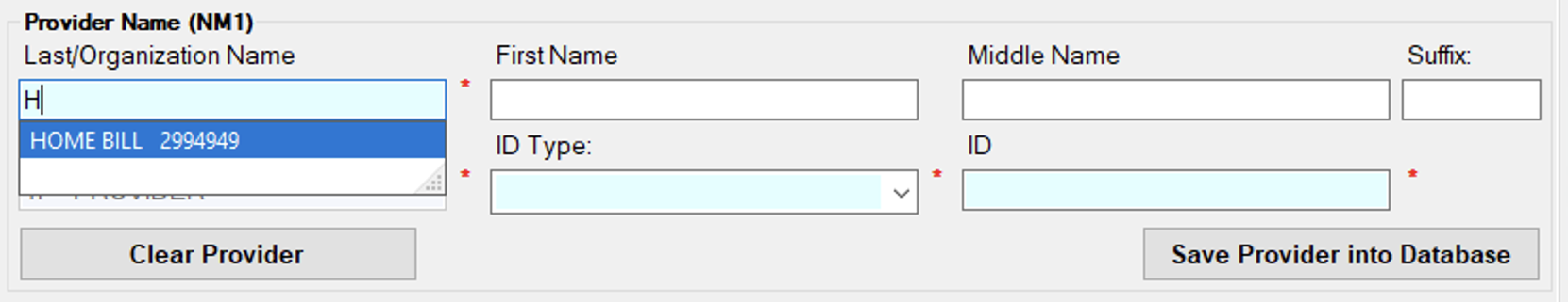 After saving a Provider, you can fill the entire form with a Provider's information with only the Name or ID.