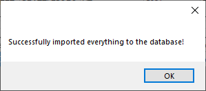 The pop-up window comfirming the data was imported.