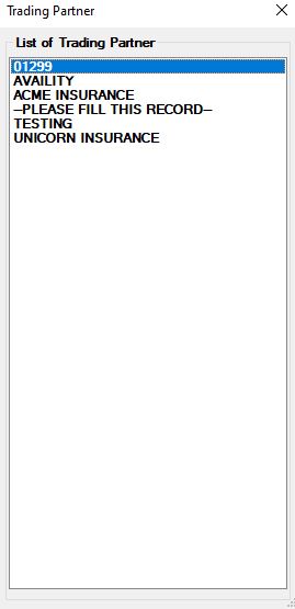The screen to select the trading partner.