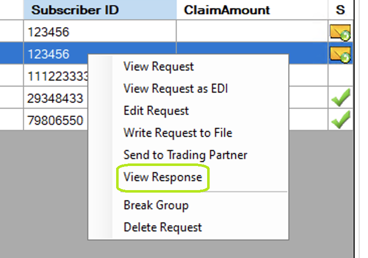 "View Response" right-click menu option. "View Response" right-click menu option.