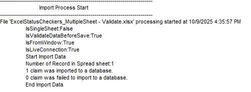 The log data after the import operation is completed.