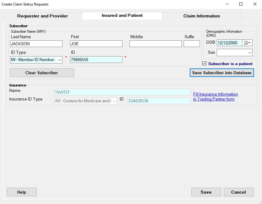 Filled insurance information on patient tab. Filled insurance information on patient tab.
