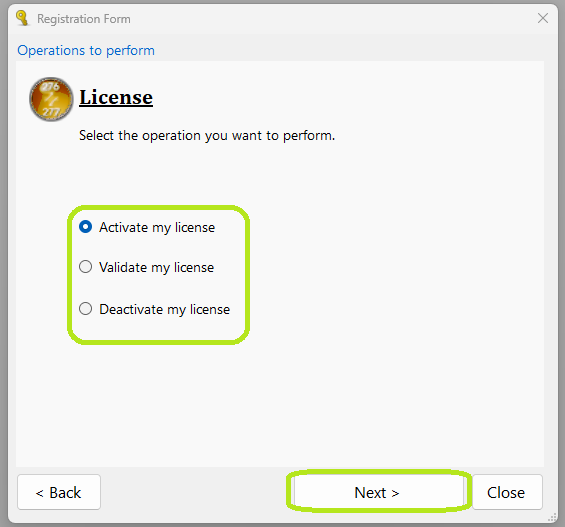 To renew your trial, select "Activate License."