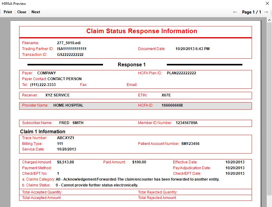 Claim Status Response example. Claim Status Response example.