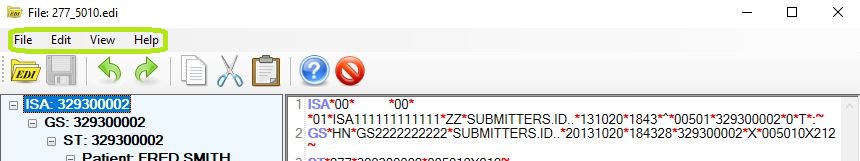 The "Tab Menu Bar" in the "EDI Editor" window. The "Tab Menu Bar" in the "EDI Editor" window.