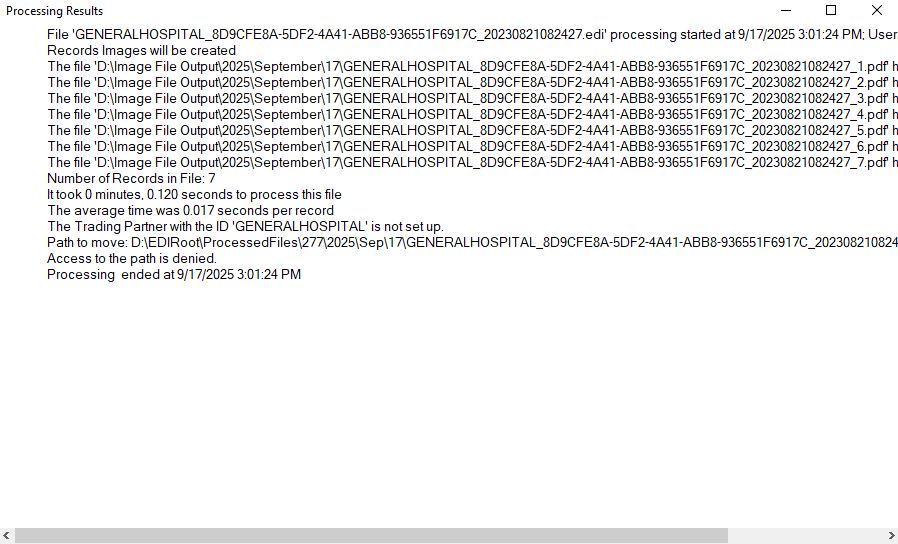 The "Processing Results" window.