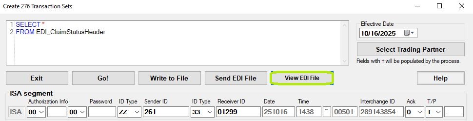 The "View EDI File" button. The "View EDI File" button.