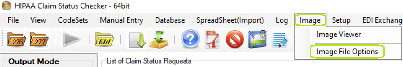 The "Image File Options" menu. The "Image File Options" menu.