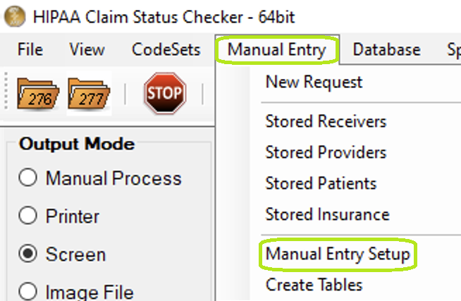 The "Manual Entry" menu and "Manual Entry Setup" button.