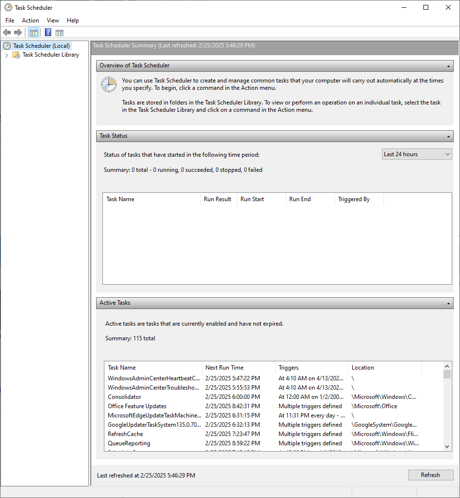 The "Task Scheduler" window.