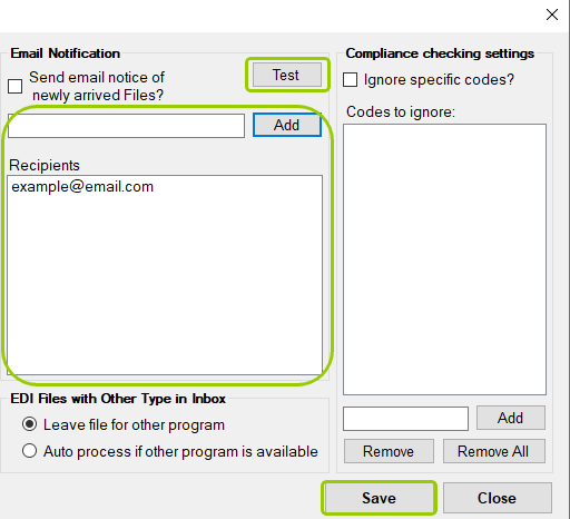 The "Save" button to keep your email configurations.