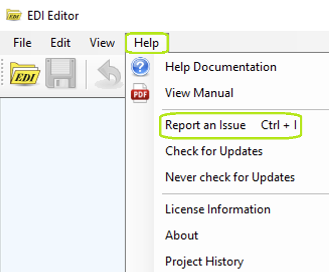 "Reporting an Issue" in main menu. "Reporting an Issue" in main menu.
