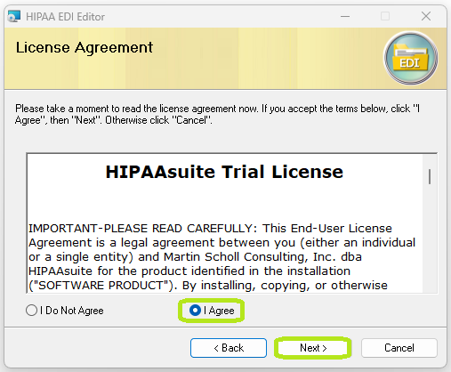 The "License Agreement" window.