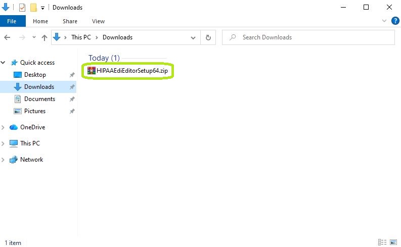 The ZIP file is in the "Downloads" folder.