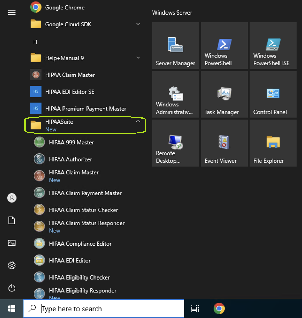 The HIPAA EDI Editor application is launched from the "Start" menu. The HIPAA EDI Editor application is launched from the "Start" menu.