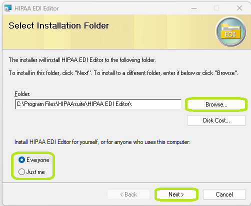 The "Installation Folder" window.