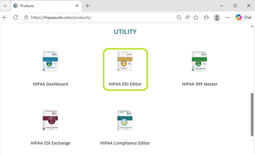 The Products page after clicking on the Products option at the top left of the website. 