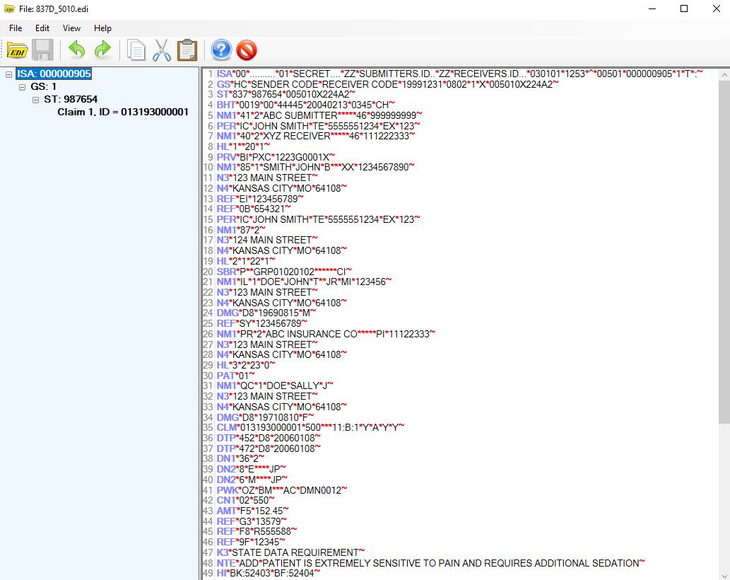 Opened 837 EDI file. Opened 837 EDI file.