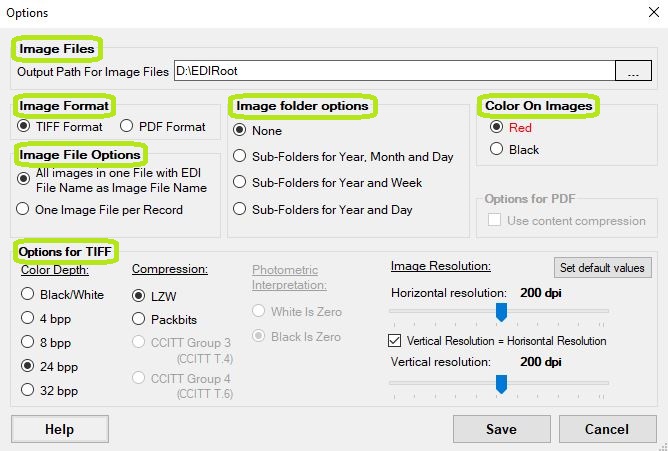 The "Image File Options" window.